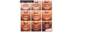 Grid of close-up images of lips in Nude Beach shade on a white background