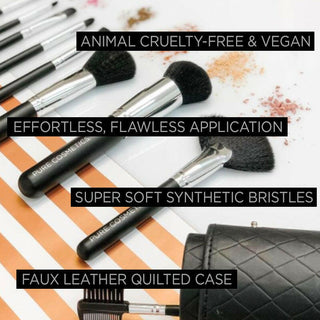 Close-up of Pure Cosmetics brush heads, showcasing soft, dense bristles for precise makeup application and blending.
