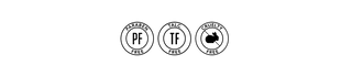 Black square icons aligned horizontally against a white backdrop with text, Paraben Free, Talc Free and cruelty free