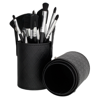 10-Piece Professional Quilted Brush Set by Pure Cosmetics, featuring a variety of brushes in a sleek, quilted case on white background