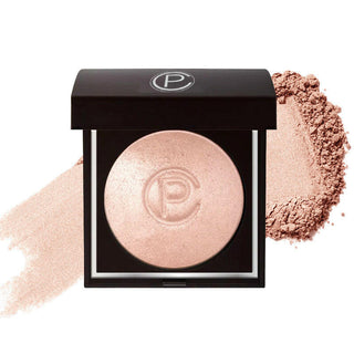 Image of Pure Cosmetics - Velvet Vixen Talc Free highlighter powder displayed in black compact on white background with rosy hue for makeup