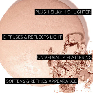 Close-up of Velvet Vixen highlighter texture, highlighting the fine, radiant powder particles for silky feel that diffuses & reflects light