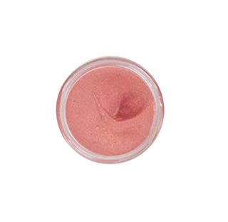 Close-up of Coral Pure Illumination Lip Gloss Tester Pot, lip gloss in small jar on white background with lanolin & jojoba oil