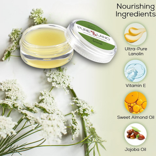 Pure Lano Ultra Hydrating Lip Balm with 100% lanolin for deep moisture and soft, smooth lips in a sleek, natural tube.