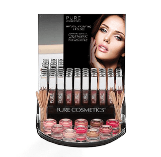 Pure Cosmetics Retail Display for salon, spa, gift shop or boutiques- Featuring LED Lit Lip gloss & Mirror with Moisturizing Benefits