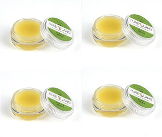 Image showing Pure Lano 4-count of the ultra-nourishing lip balm formula in a pot for flavor vanilla. 