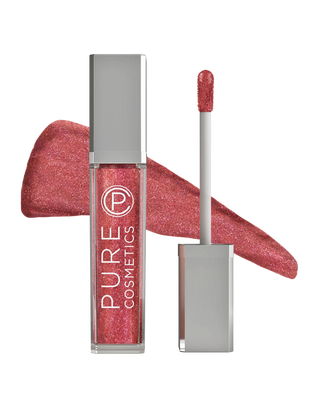 Pure Cosmetics Interstellar glittery red Swatch & LED Lit Lip Gloss & Mirror containing lanolin, jojoba oil for hydration, moisture