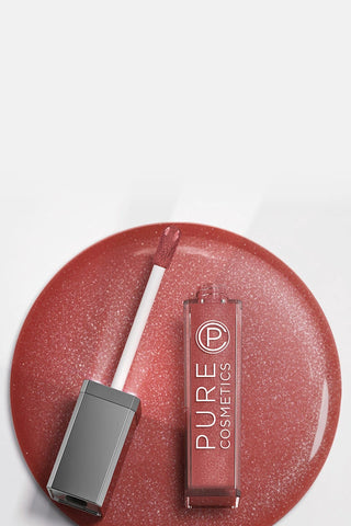 Wineberry Light Up Lip Gloss by Pure Cosmetics with shimmer Bordeaux hue, LED light applicator, and mirror for easy on-the-go use.