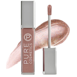 Pure Cosmetics Lip Gloss hydrating long-lasting lighted wand & mirror in sparkly tinted brown with lanolin for dry lips