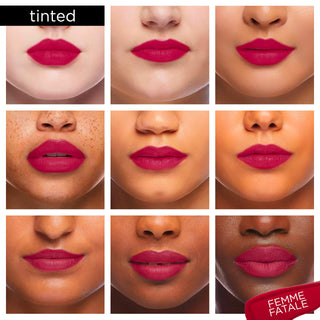 Image showcasing diverse group of Pure Cosmetics models wearing Light Up Lip Gloss in shade Femme Fatale - a vibrant red pigmented gloss.