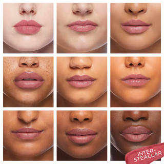 Image showcasing diverse group of Pure Cosmetics models wearing Light Up Lip Gloss in shade Interstellar - a shimmering red sheer gloss.