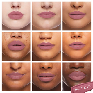 Image showcasing diverse group of Pure Cosmetics models wearing Light Up Lip Gloss in shade On Pointe - a rosy pink pigmented gloss.