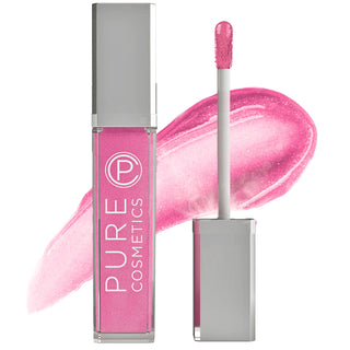 Pure Cosmetics Party Girl Pink Swatch LED Light Up Lip Gloss & Mirror hydrating long-lasting moisture, non-sticky for vibrant sheer pink hue