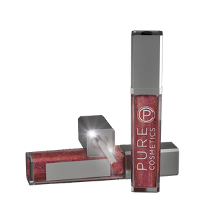 Pure Cosmetics LED Light Up Lip Gloss in shade Interstellar showing the light up applicator wand & side mirror in front.